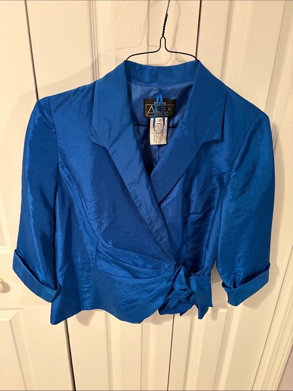 Alex Evenings Cobalt Blue Tie-Front Satin Blouse